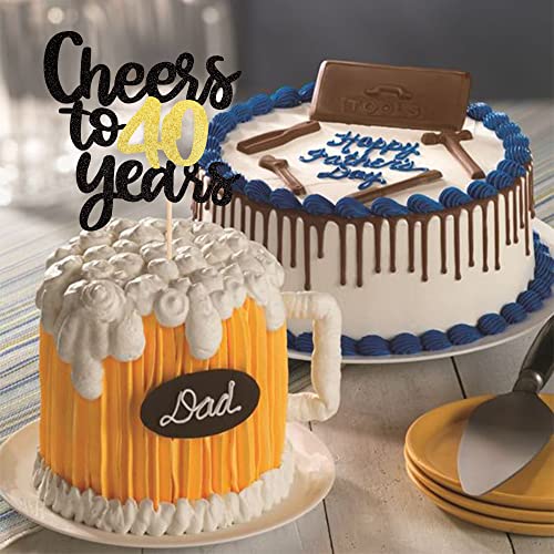 Cheers to 40 Years Cake Topper - Black & Gold Glitter Decoration
