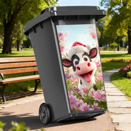 Funny Cow Floral Garbage Can Sticker Decal - 14.57x32.28 in