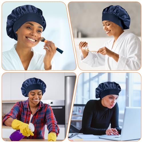 Meliya 2-Pack Satin Silk Sleep Bonnet for Curly Hair with Adjustable Band