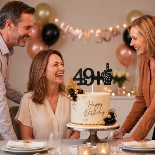Funny 49+1 Black Glitter 50th Birthday Cake Topper