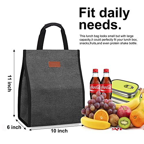 Femuar Charcoal Grey Insulated Reusable Lunch Tote Bag with Internal Pocket - 1 Pack