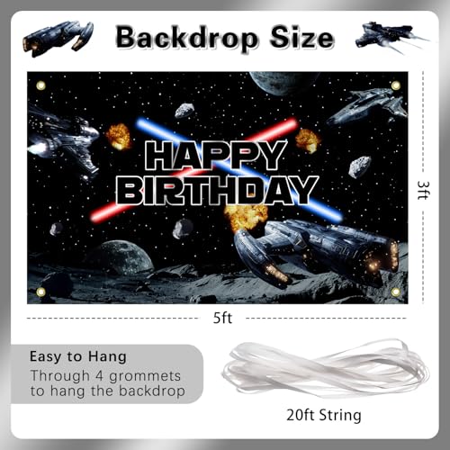 Space Battleship Birthday Backdrop Banner - 3x5ft Galactic Party Decor
