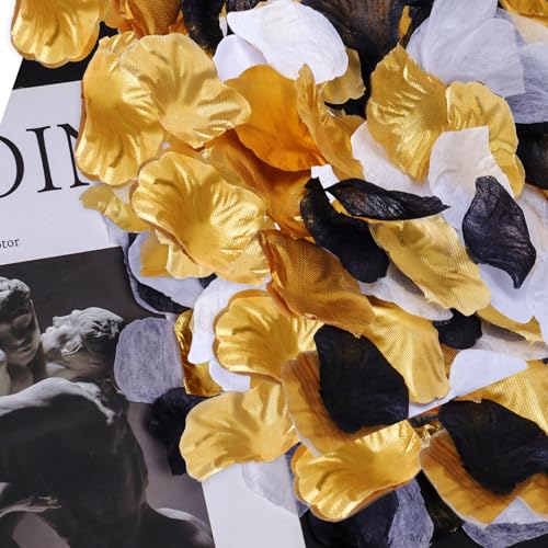 Fumwase 1800pcs Artificial Rose Petals Bulk Wedding Party Decorations Black White Gold
