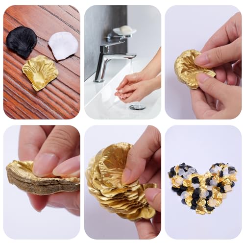 Fumwase 1800pcs Artificial Rose Petals Bulk Wedding Party Decorations Black White Gold