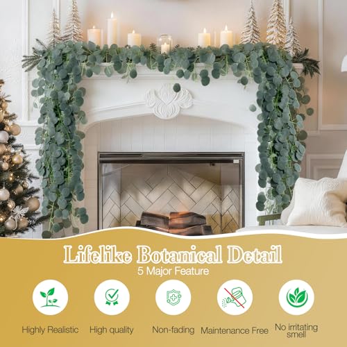 14 Pack 98ft Artificial Eucalyptus Garland - Lifelike Greenery for Home Decor & Weddings