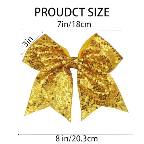 8 Inch Large Yellow Sequin Cheer Bow with Alligator Clip