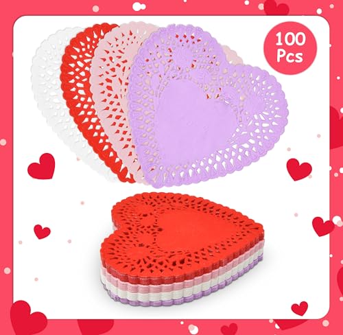 100 Heart Doilies - 4 Inch Valentine Paper Lace Cutouts Set