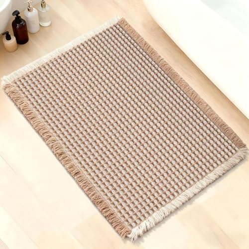 ArtyCozy Super Absorbent Waffle Bath Mat - Brown & White, 17"×24"