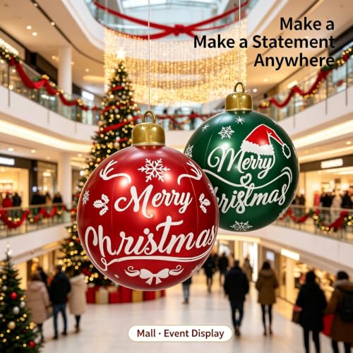 Large Inflatable Christmas Ornaments Set - 24 Inch Red & Green Holiday Yard Decor