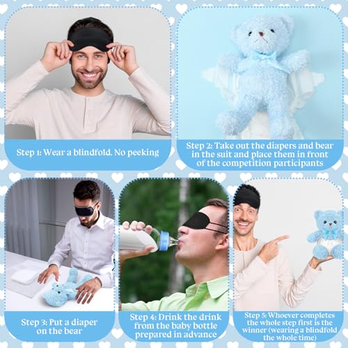 Baby Shower Bottle Chug & Diaper Games Set - Blue Bear Variation of THIS listing