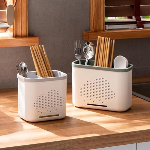 BINBLEOM White & Gray 2-Slot Toothbrush & Toothpaste Holder with Drainage, Detachable Bathroom Organizer