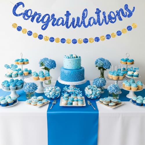 Blue Congratulations Banner No DIY Graduation Party Decor 2026 - Reusable Garland