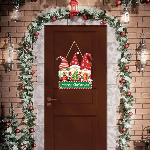 Christmas Gnome Door Sign Hanging Decor with Welcome Message