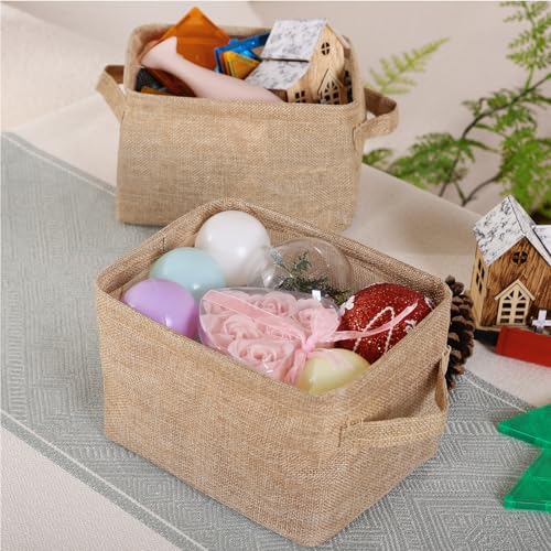 AARAINBOW Mini Canvas Storage Baskets with Handles - 3 Jute Cubes