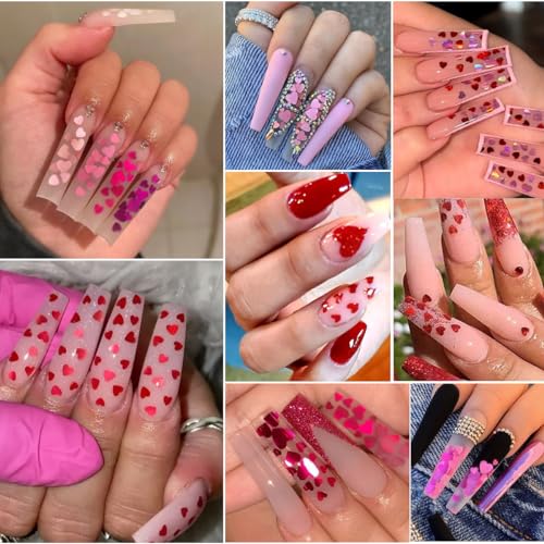 Valentine's Day 6-Grid Heart Nail Art Glitter Sequins & Decals Kit