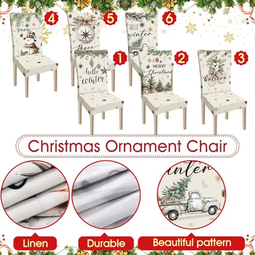 Ganeen Christmas Chair Cover Set - Pine Cone Style, Stretch Seat Slipcovers