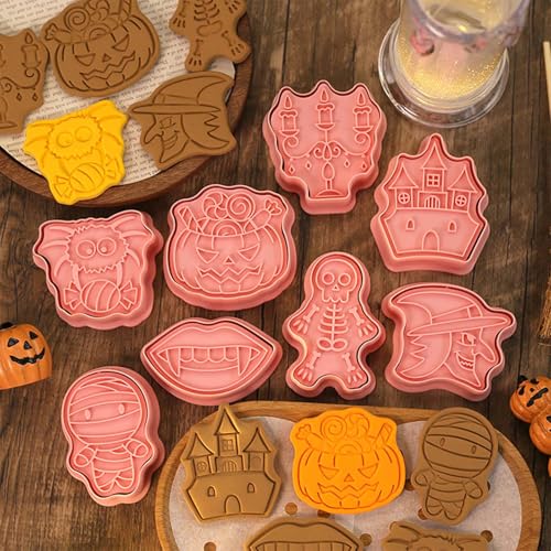 Halloween Cookie Cutter Set 8 Pcs with 3D Stamps - Halloween-3