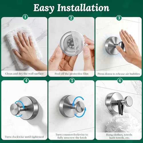 Verwohnt Suction Cup Hooks for Shower - No Drill, 2 Pack
