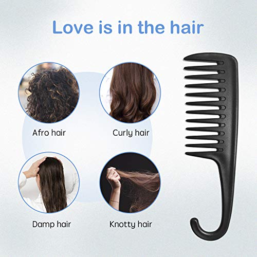 Wapodeai Wide Tooth Shower Comb with Hook for Curly and Wet Hair