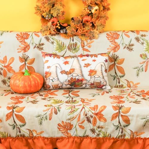 ONWAY Fall Maple Leaves Gnome Lumbar Pillow Cover 12x20 Gray Autumn Decor