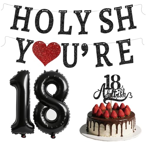 18th Birthday Decorations Set - Banner, Cake Topper & Balloons