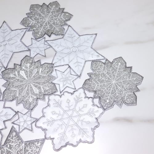 Snowflake Christmas Table Runner 13x70in Silver Embroidered Holiday Decor