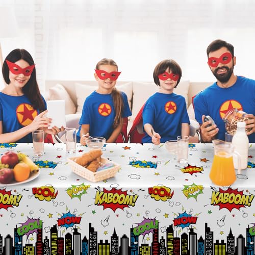 3Pcs Hero Themed Birthday Tablecloths - Cityscape Design, 54x108 Inch