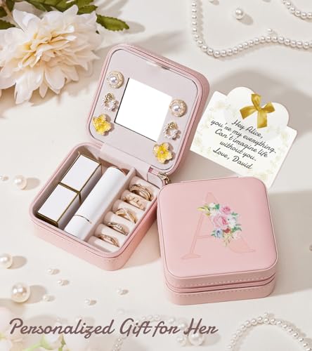 Personalized Mini Travel Jewelry Box with Initial Zipper