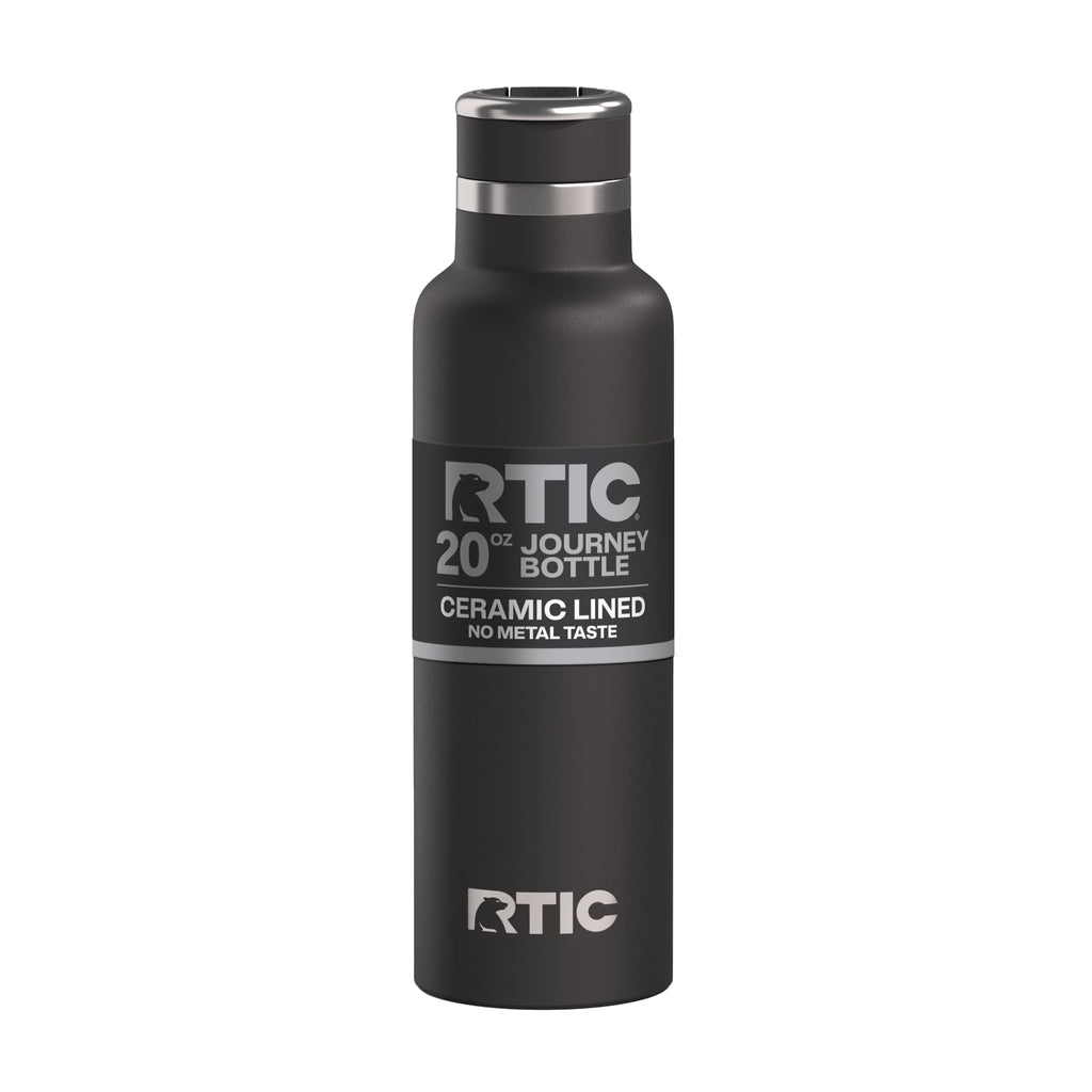 RTIC 20oz Journey Water Bottle Ceramic Lined Metal Stainless Steel Vacuum Insulated, BPA Free, Reusable, for Water, Hot and Cold Drinks, Travel, Sports, Camping, Black