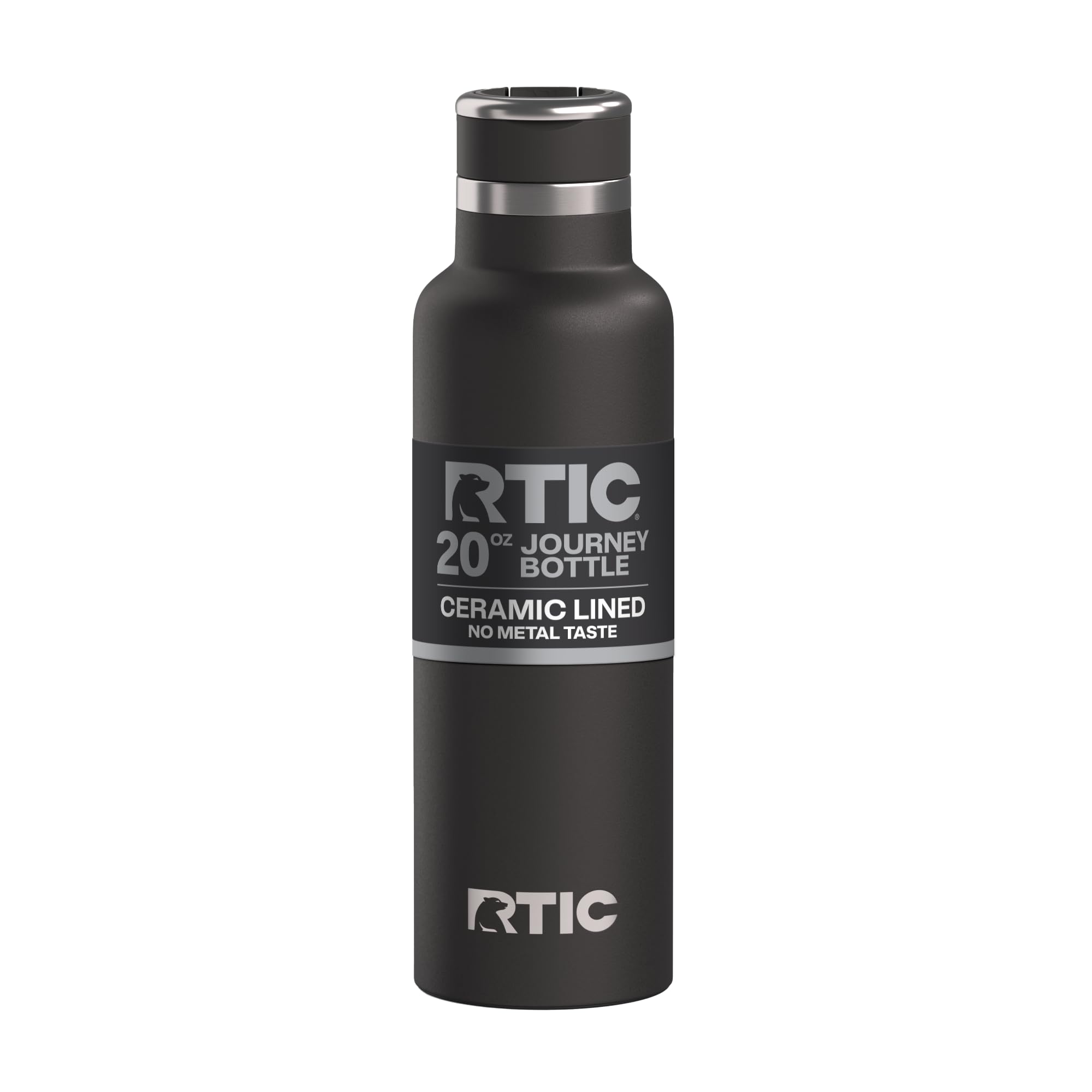 RTIC 20oz Journey Water Bottle Ceramic Lined Metal Stainless Steel Vacuum Insulated, BPA Free, Reusable, for Water, Hot and Cold Drinks, Travel, Sports, Camping, Black