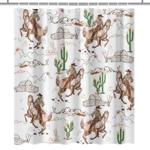 Lindameler Vintage Western Shower Curtain - Waterproof Cactus Design, 72x72 Inch