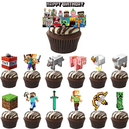 25 Pcs Gamer Cake Decorations Set 3 - Birthday Party Supplies