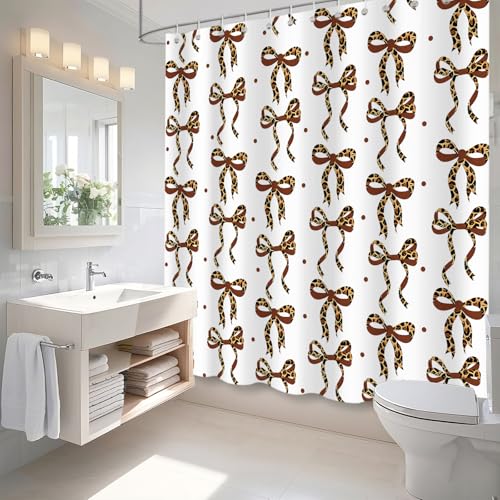 APROPHIC White Leopard Print Bow Shower Curtain 72x72 Inches Waterproof Polyester Teen Bathroom Decor