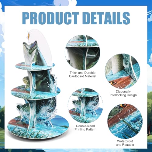 3-Tier Fishing Themed Cupcake Stand - Decorative Cardboard Party Tower