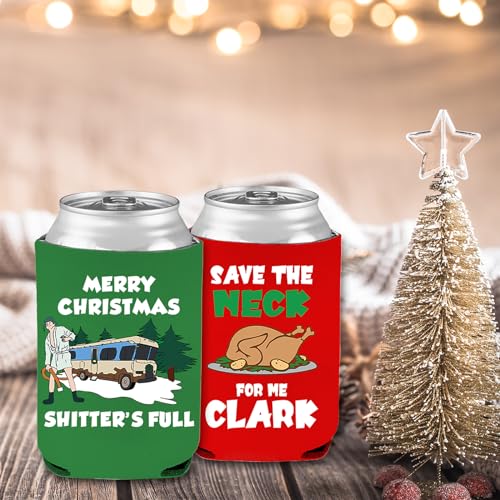 Funny Christmas Beer Can Coolers - 8 Pcs Holiday Beverage Sleeves, Reusable Neoprene Can Holders