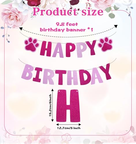 Paw Print Dog Birthday Banner - Rose Red Party Decorations 9.8ft