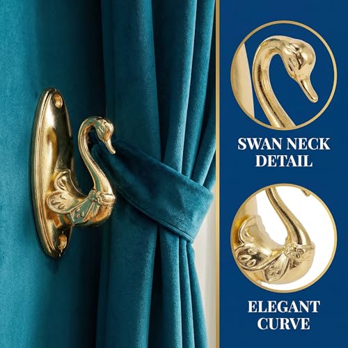Elegant Swan Design Curtain Tiebacks - Brass Holdbacks for Windows