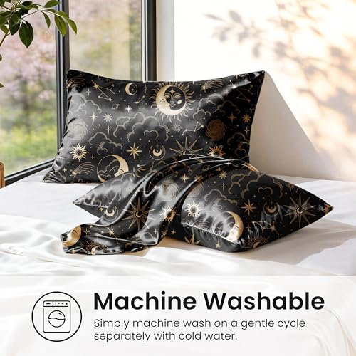 EXQ Home Satin Pillowcase Set - Queen 20x30 Black Sun Print, 2 Pack