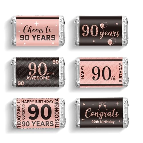 90th Birthday Candy Wrappers - 90 Pcs Pink Stickers for Party