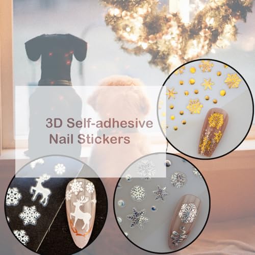 Nudurom 36 Sheets Christmas Snowflake Nail Stickers, Self-Adhesive Winter Holiday Nail Art Decals in White Silver Gold