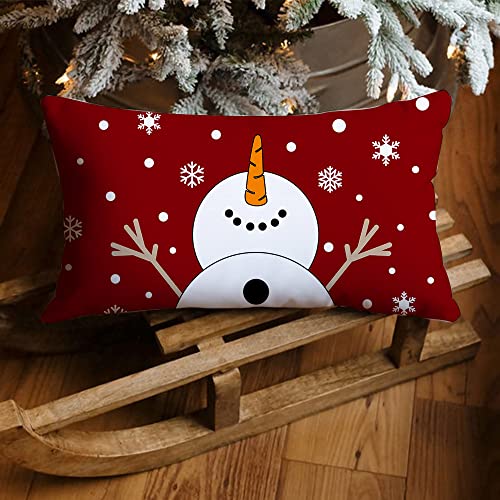 Merry Christmas Snowman Pillow Cover 12x20 A-87 | Holiday Decor