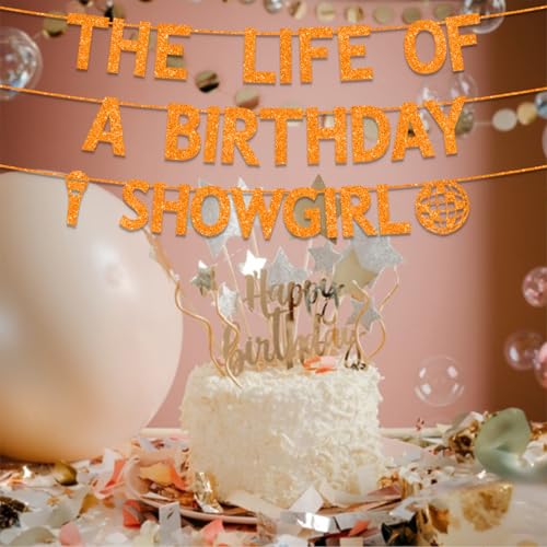 Orange Glitter Showgirl Birthday Banner for Women & Girls