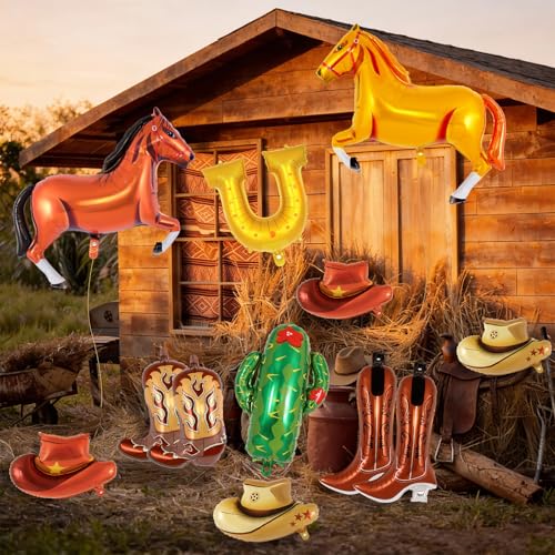 12-Piece Western Cowboy Foil Balloon Kit for Rodeo Birthday Party Decor