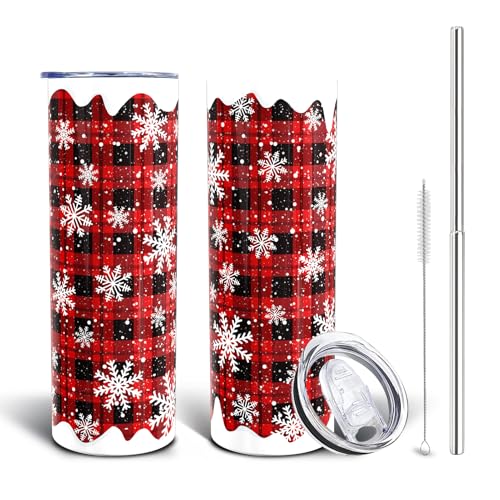 Christmas Red Buffalo Plaid Snowflake 20oz Insulated Tumbler with Straw - Variation Snowflake Tumbler-01