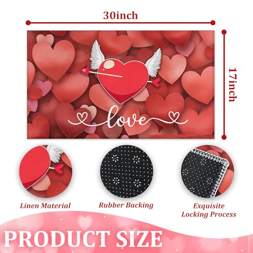 Red Love Heart Valentine's Day Doormat 30"x17" – Non-Slip, Durable