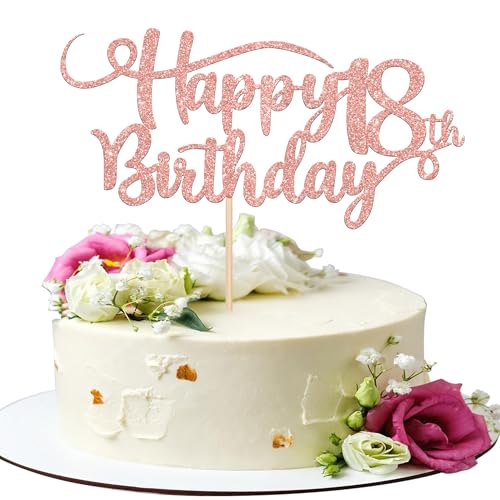 Happy 18th Birthday Cake Topper - Rose Gold Glitter Decoration