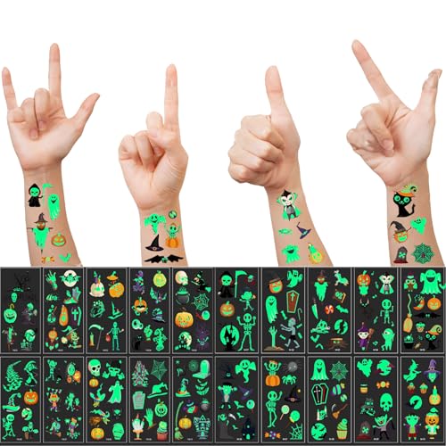 Halloween Glow in the Dark Temporary Tattoos for Kids 20 Pack