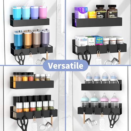 Magnetic Spice Rack for Refrigerator - 2 Pack Black Organizer