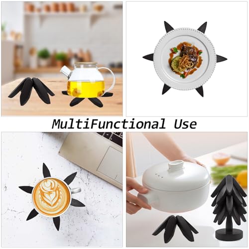 Black Wooden Trivets for Hot Dishes Christmas Tree Set Stackable Home Decor