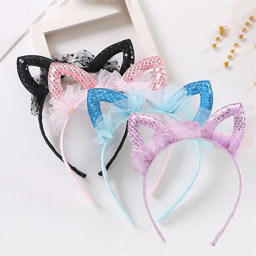 Black Sequins Lace Cat Ears Headband Cute Hair Accessory for Girls